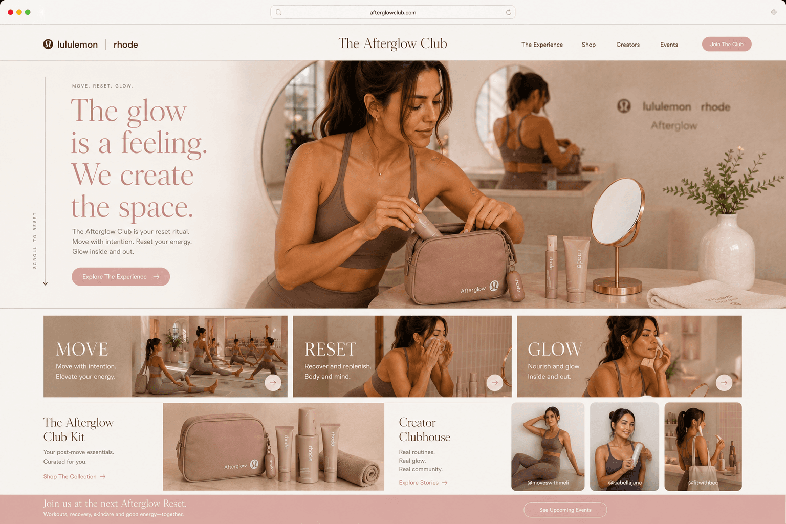 The Afterglow Club campaign landing page concept